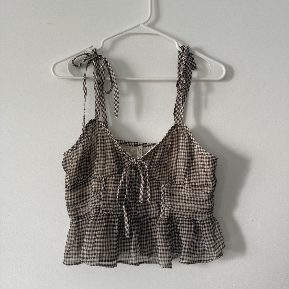 American Eagle Outfitters Brown and White Gingham Crop Top
